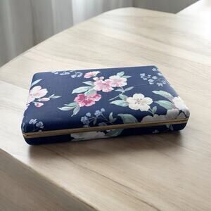 Vintage Fabric Covered Jewelry Box Mirror & Gold Trim MCM Floral Cottagecore